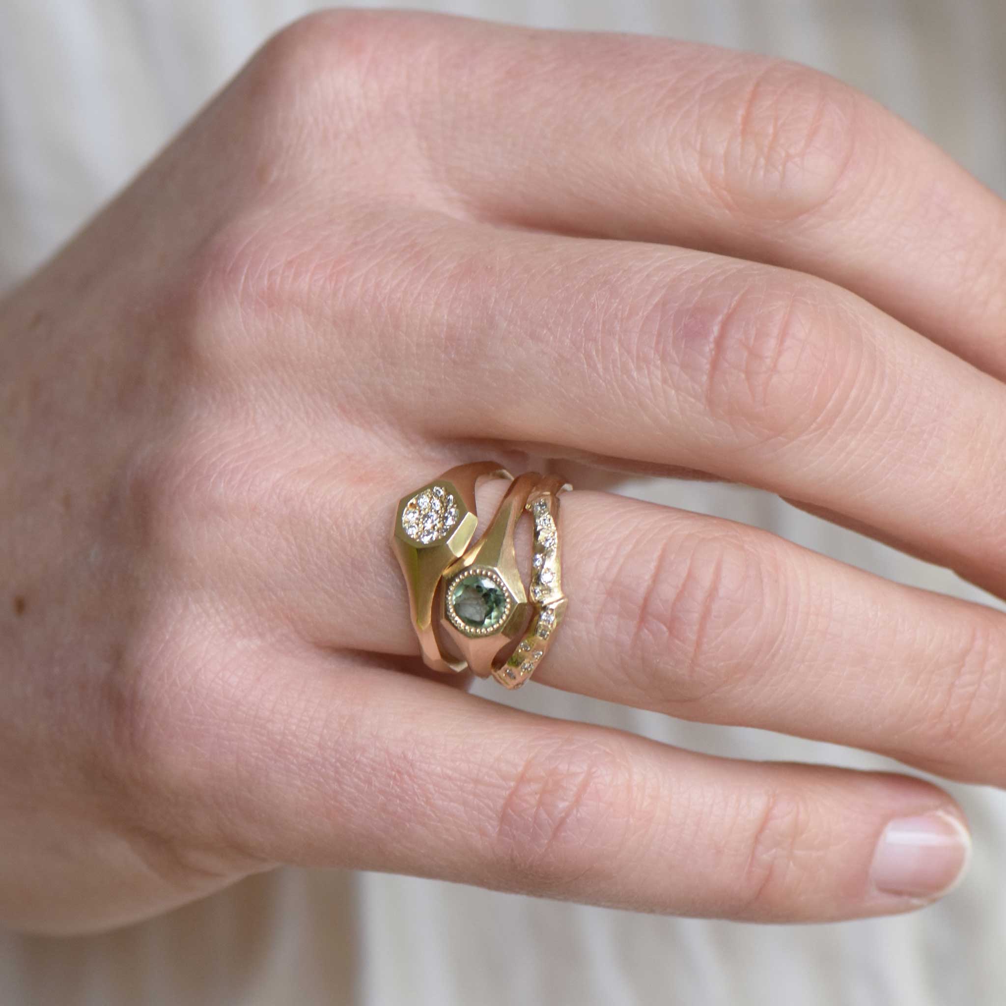 Andes Curved Gold Band with Salt and Pepper Diamonds